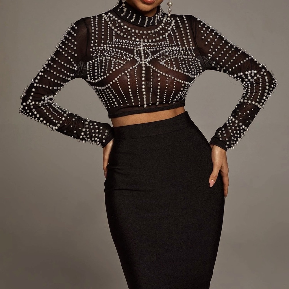 Pearl Long Sleeve Set Black, M (6-8), DL Collection